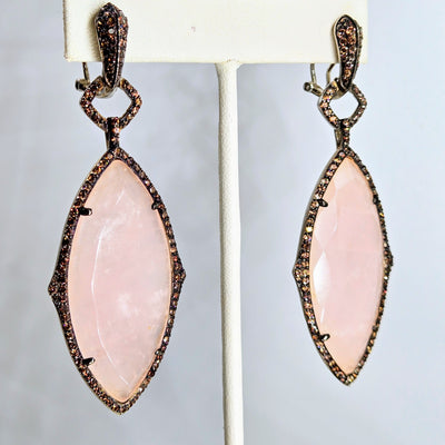 "Strawberry Mousse" 3" Earrings - Rose Quartz, Topaz, Anti-tarnish Sterling