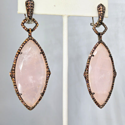 "Strawberry Mousse" 3" Earrings - Rose Quartz, Topaz, Anti-tarnish Sterling