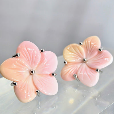 "Frangipani Flowers" 1" Earrings - Conch Shell, Anti-tarnish Sterling