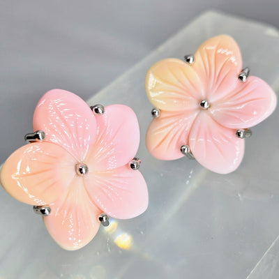"Frangipani Flowers" 1" Earrings - Conch Shell, Anti-tarnish Sterling