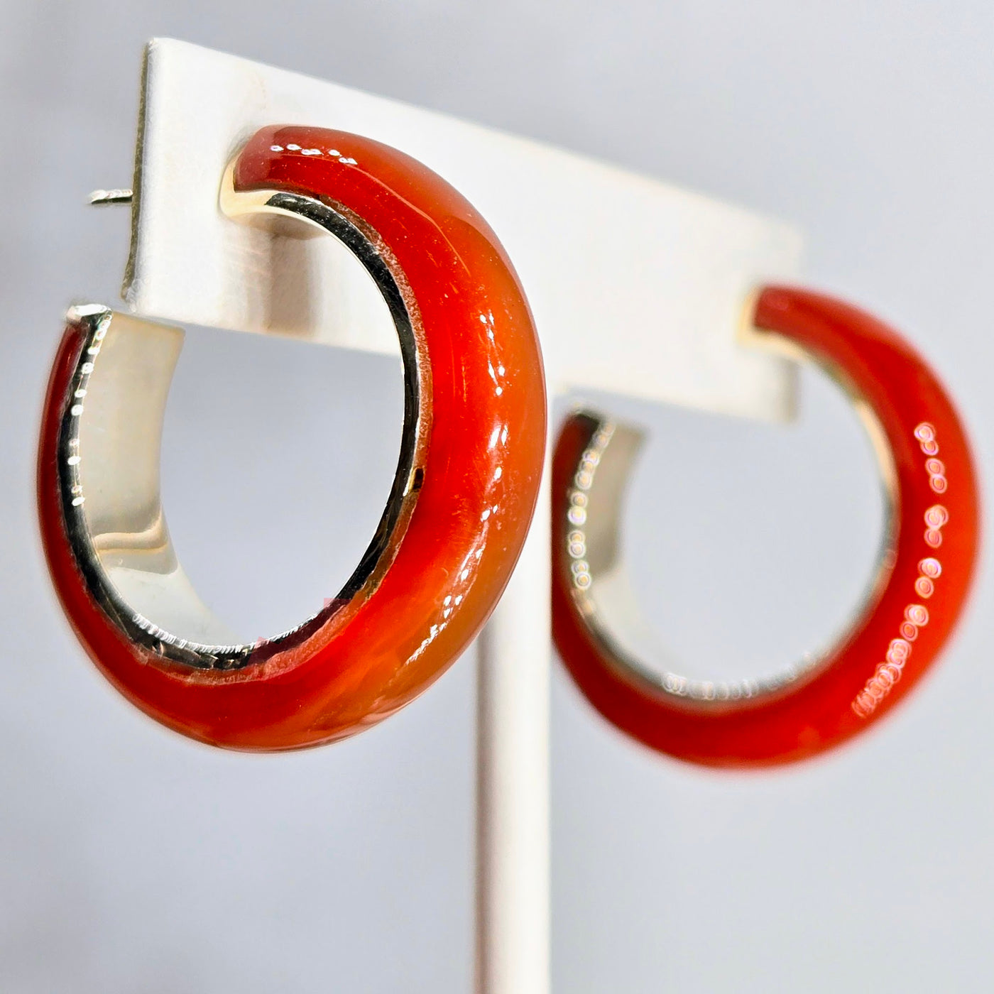 "Cinnamon Girl" 1.25" Hoop Earrings - Carnelian, Sterling