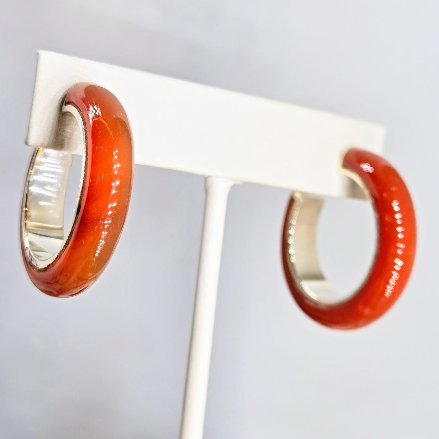 "Cinnamon Girl" 1.25" Hoop Earrings - Carnelian, Sterling