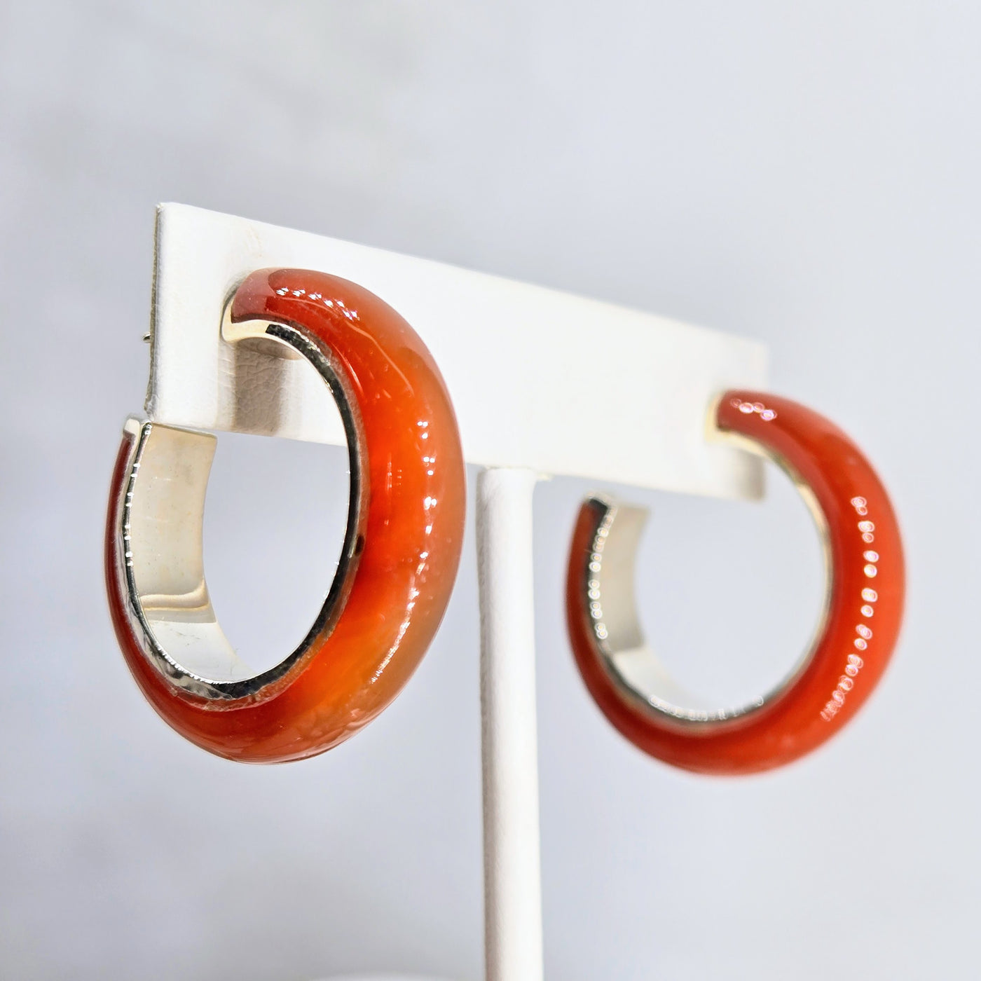 "Cinnamon Girl" 1.25" Hoop Earrings - Carnelian, Sterling