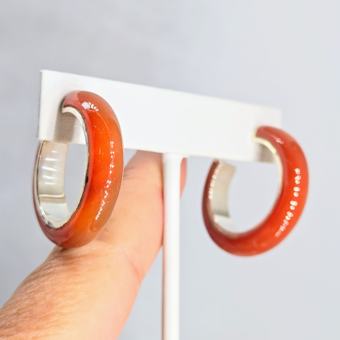"Cinnamon Girl" 1.25" Hoop Earrings - Carnelian, Sterling