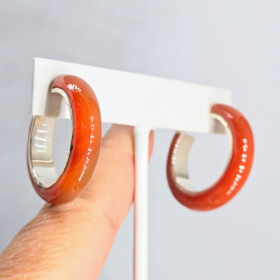 "Cinnamon Girl" 1.25" Hoop Earrings - Carnelian, Sterling