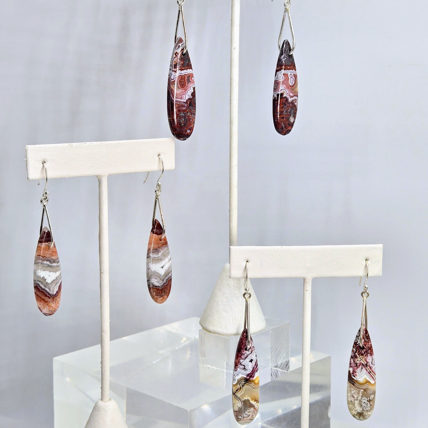 "Crazy Special" 2.75" Earrings - Crazy Lace Agate, Sterling