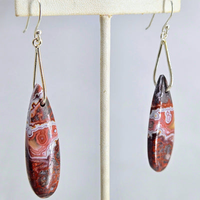 "Crazy Special" 2.75" Earrings - Crazy Lace Agate, Sterling