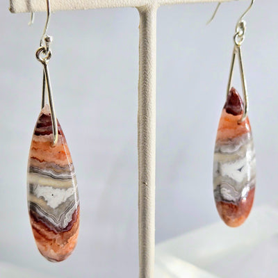 "Crazy Special" 2.75" Earrings - Crazy Lace Agate, Sterling