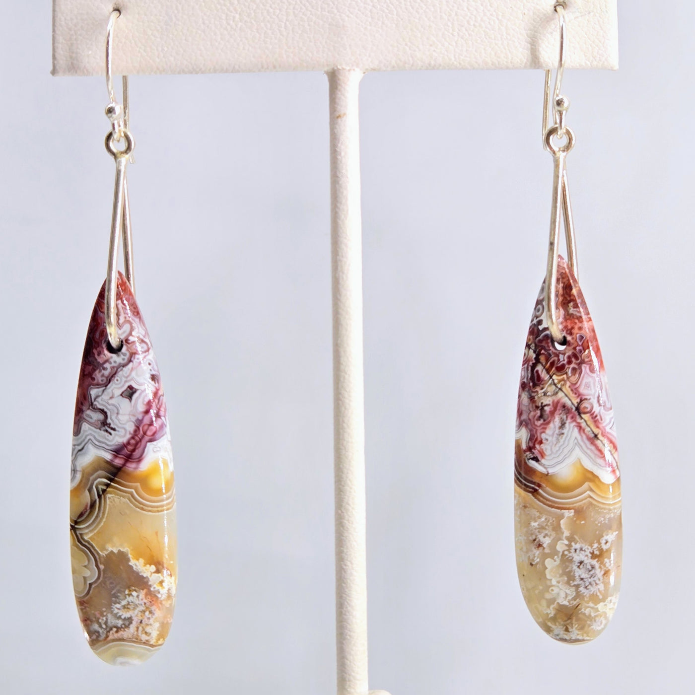 "Crazy Special" 2.75" Earrings - Crazy Lace Agate, Sterling