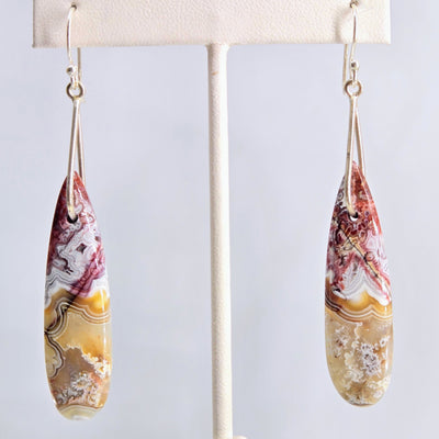"Crazy Special" 2.75" Earrings - Crazy Lace Agate, Sterling