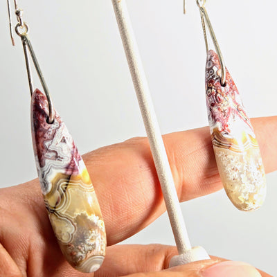 "Crazy Special" 2.75" Earrings - Crazy Lace Agate, Sterling