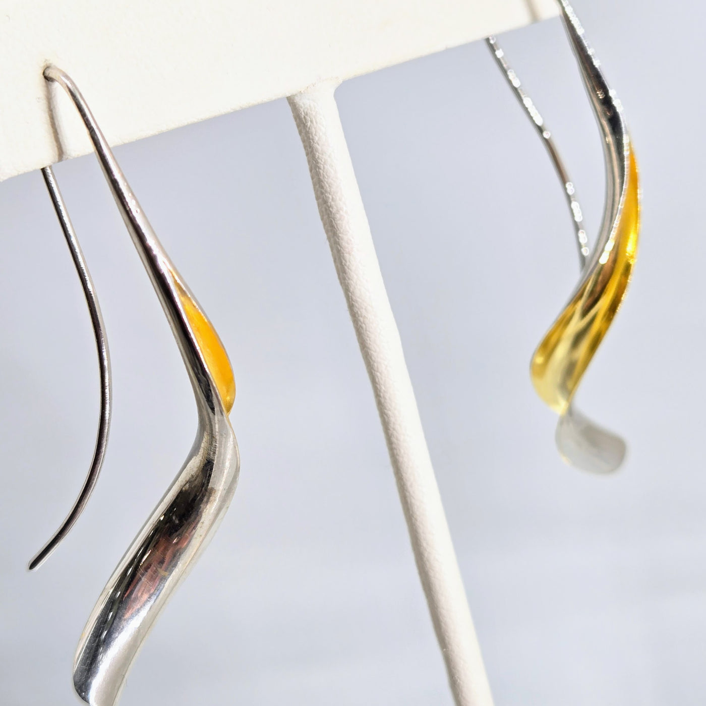 "Anticlastic Wave" 2.25" Earrings - Anti-tarnish 18k Gold & Sterling