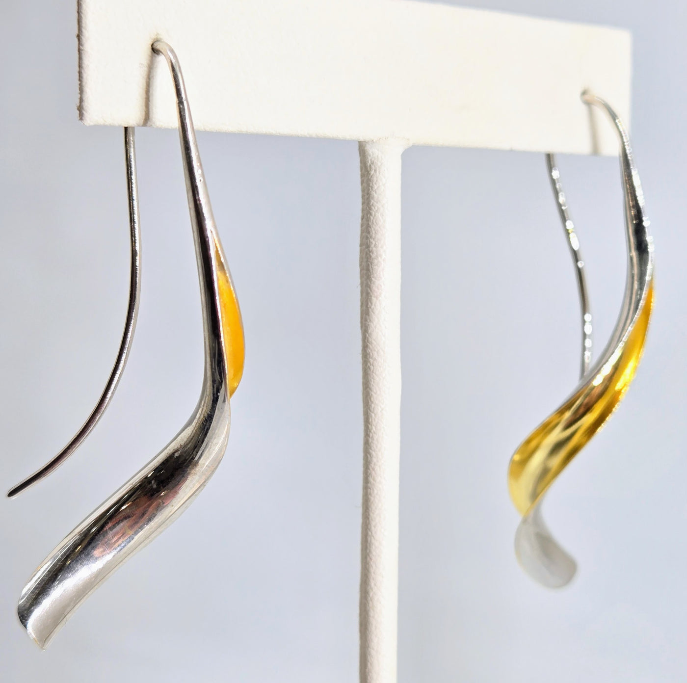 "Anticlastic Wave" 2.25" Earrings - Anti-tarnish 18k Gold & Sterling