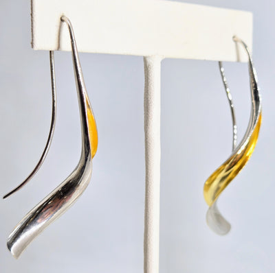 "Anticlastic Wave" 2.25" Earrings - Anti-tarnish 18k Gold & Sterling