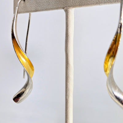 "Anticlastic Wave" 2.25" Earrings - Anti-tarnish 18k Gold & Sterling