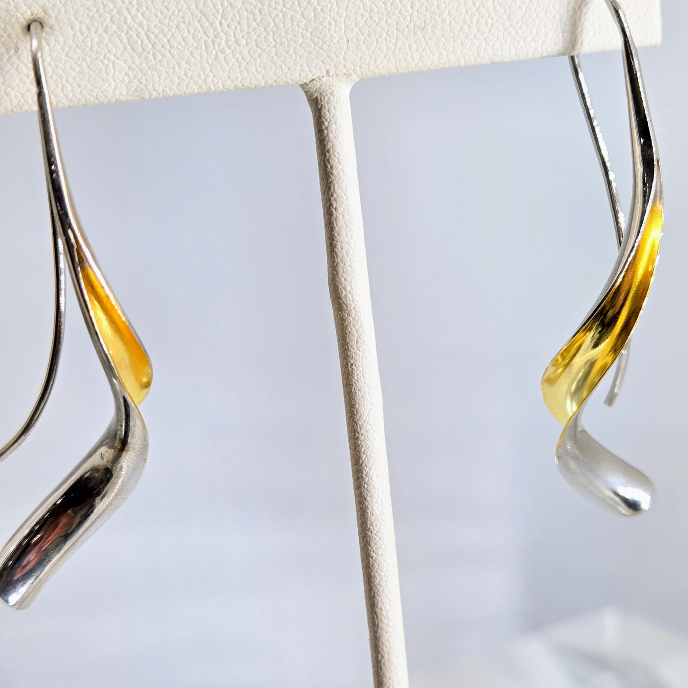 "Anticlastic Wave" 2.25" Earrings - Anti-tarnish 18k Gold & Sterling