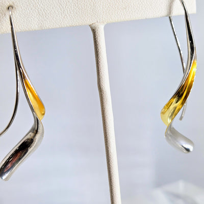 "Anticlastic Wave" 2.25" Earrings - Anti-tarnish 18k Gold & Sterling