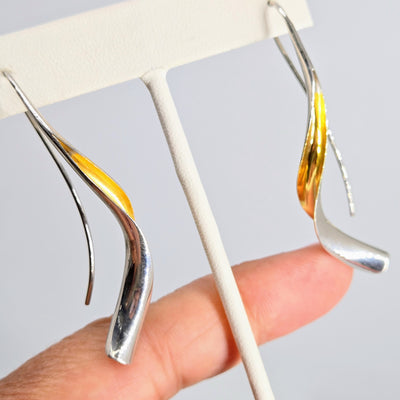 "Anticlastic Wave" 2.25" Earrings - Anti-tarnish 18k Gold & Sterling