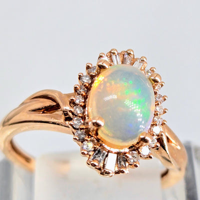 "My Sunshine" Sz 7 Ring - 14K Rose Gold, Diamond, Opal