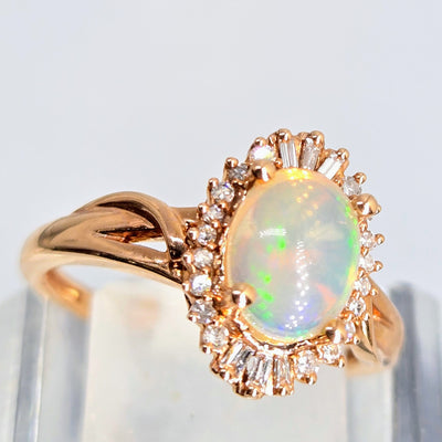 "My Sunshine" Sz 7 Ring - 14K Rose Gold, Diamond, Opal