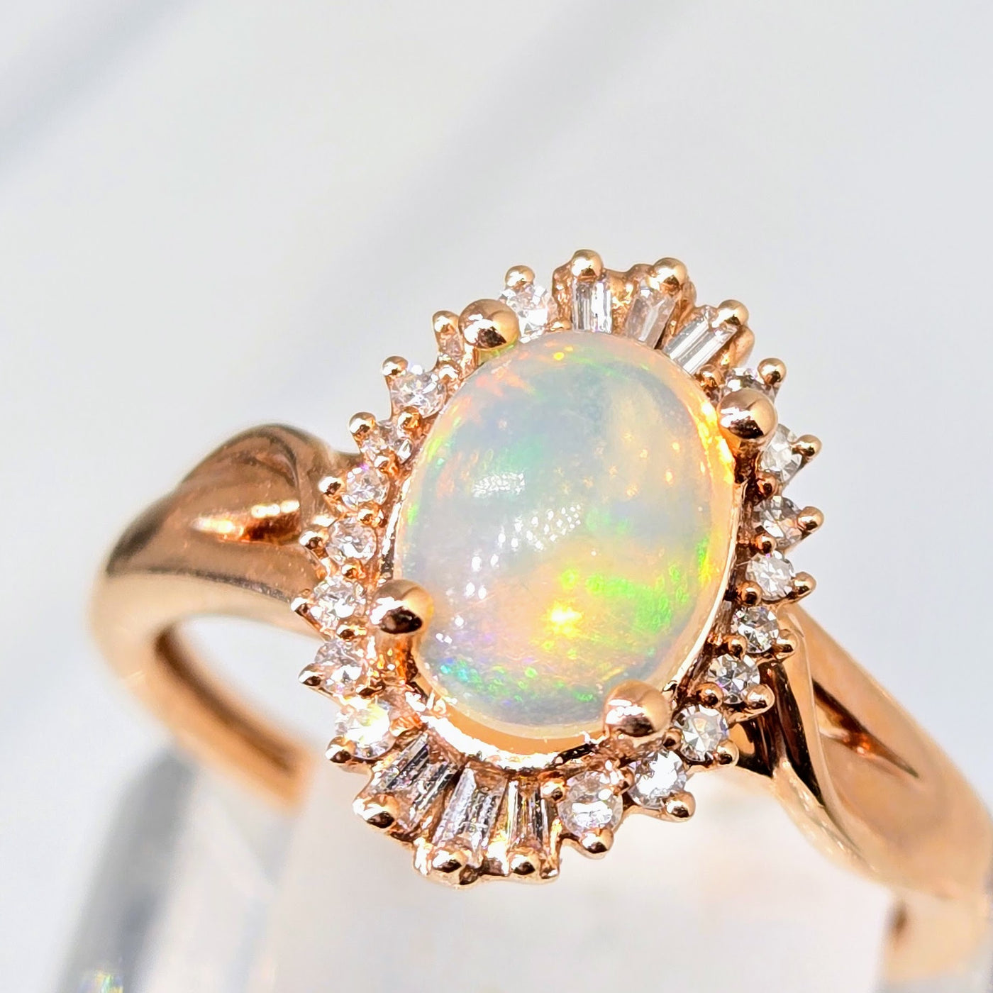 "My Sunshine" Sz 7 Ring - 14K Rose Gold, Diamond, Opal