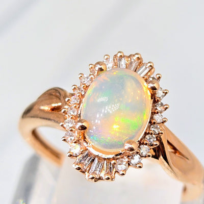 "My Sunshine" Sz 7 Ring - 14K Rose Gold, Diamond, Opal