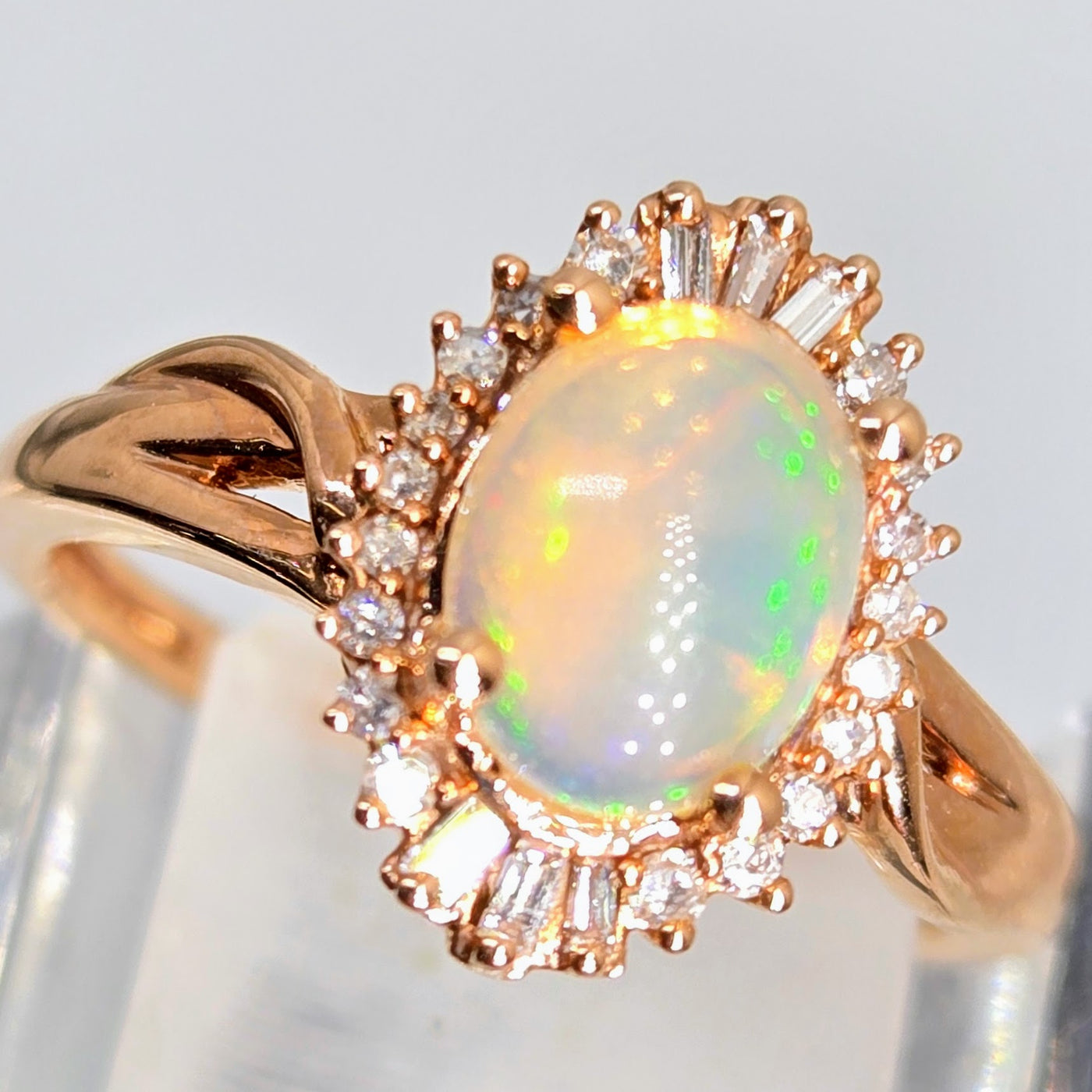 "My Sunshine" Sz 7 Ring - 14K Rose Gold, Diamond, Opal