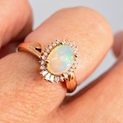 "My Sunshine" Sz 7 Ring - 14K Rose Gold, Diamond, Opal