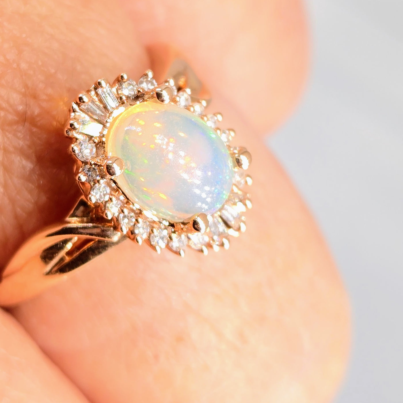 "My Sunshine" Sz 7 Ring - 14K Rose Gold, Diamond, Opal