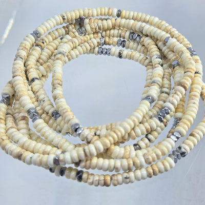 "The Natural" 64" Convertible Necklace - Dolomite, Hematite (Enhancer Clip Included)
