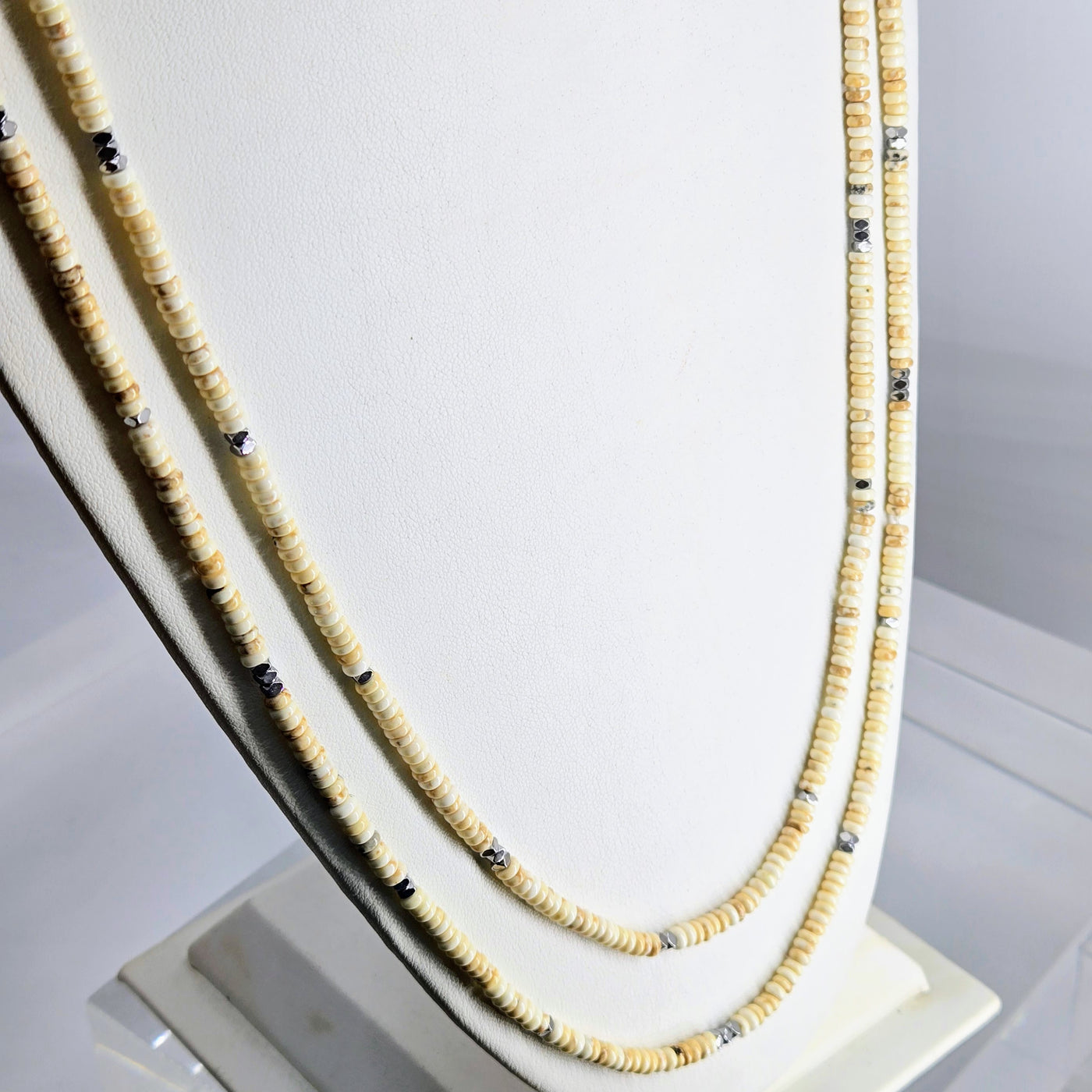"The Natural" 64" Convertible Necklace - Dolomite, Hematite (Enhancer Clip Included)