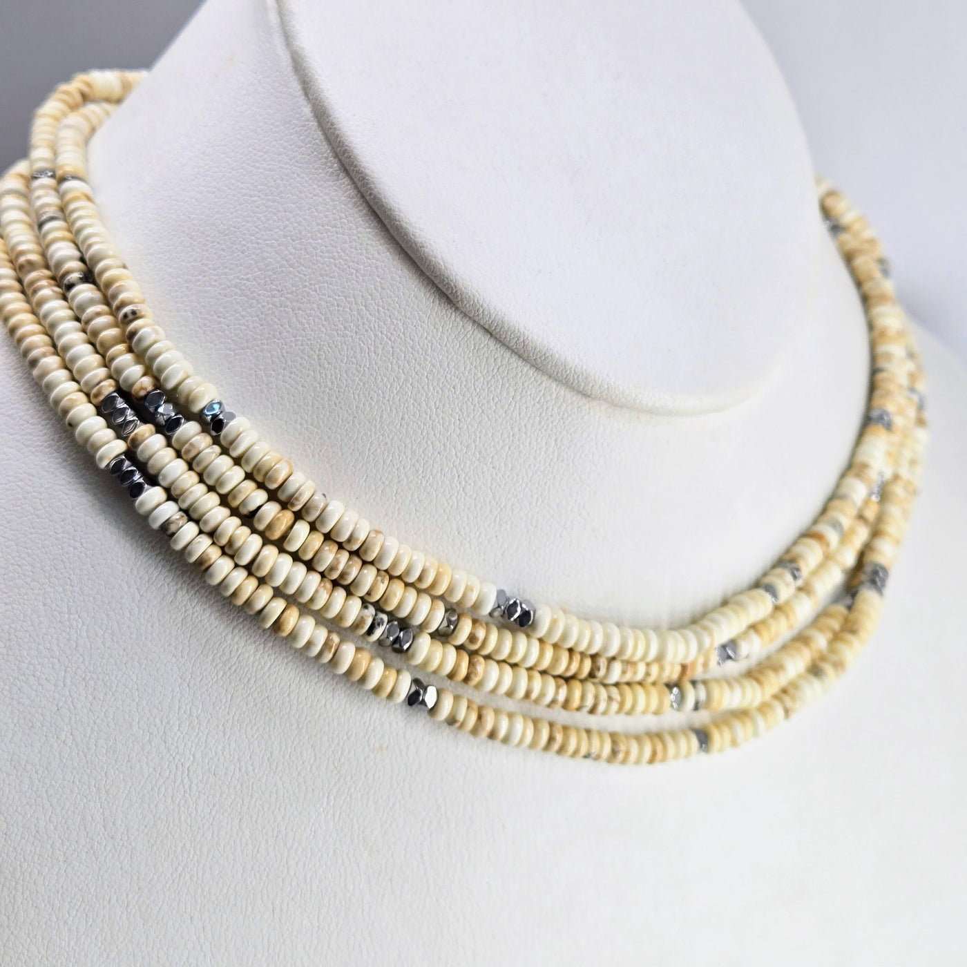 "The Natural" 64" Convertible Necklace - Dolomite, Hematite (Enhancer Clip Included)