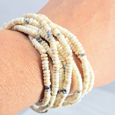 "The Natural" 64" Convertible Necklace - Dolomite, Hematite (Enhancer Clip Included)