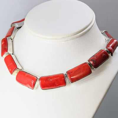 "Big Bamboo" 14" - 18" Necklace - Bamboo Coral, Sterling