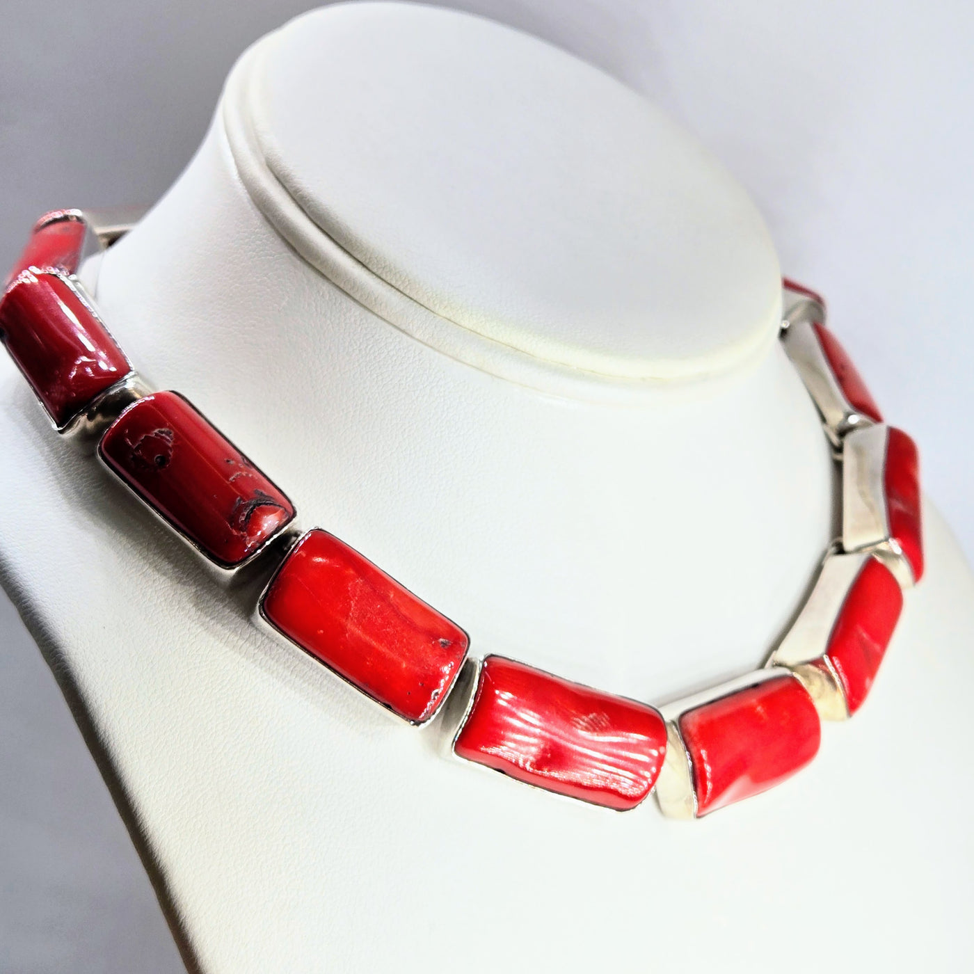 "Big Bamboo" 14" - 18" Necklace - Bamboo Coral, Sterling