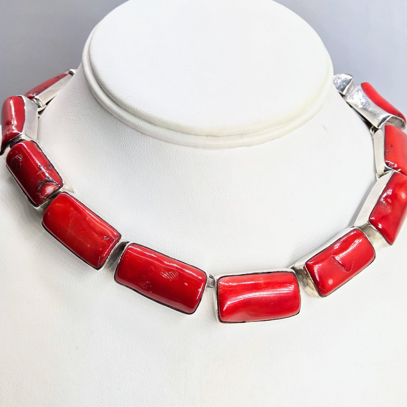 "Big Bamboo" 14" - 18" Necklace - Bamboo Coral, Sterling
