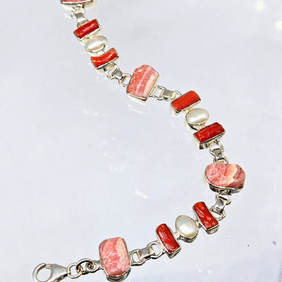 "Spicy Key West Pinks" 7" - 9" Bracelet - Rhodochrosite, Coral, Pearls, Sterling