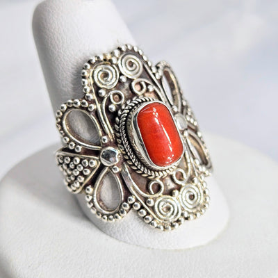 "Red Hot" Sz 9 Ring - Ethical Italian Red Coral, Sterling
