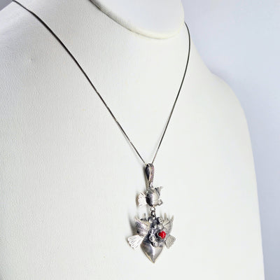 "Lovey Doves" 2" Pendant Necklace - Sterling, Coral