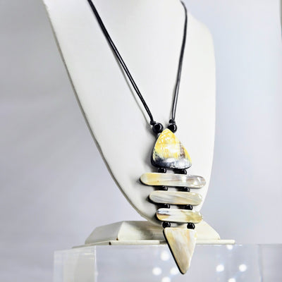 "Sooner Or Ladder" Pendant Necklace - Horn, Cotton