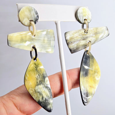 "Wild Side" 3.25" Earrings - Horn, Sugical Steel