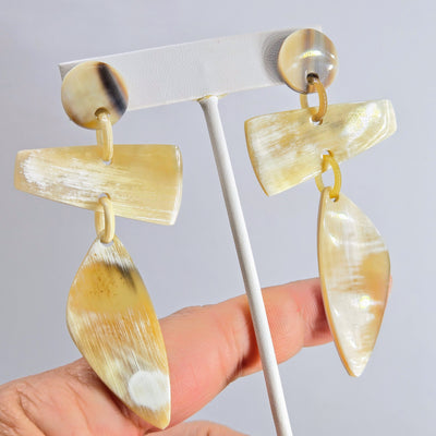 "Wild Side" 3.25" Earrings - Horn, Sugical Steel