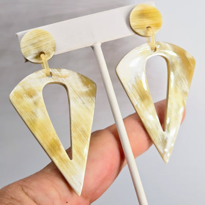 "Butterscotch Babes" 3" Earrings - Horn, Sugical Steel