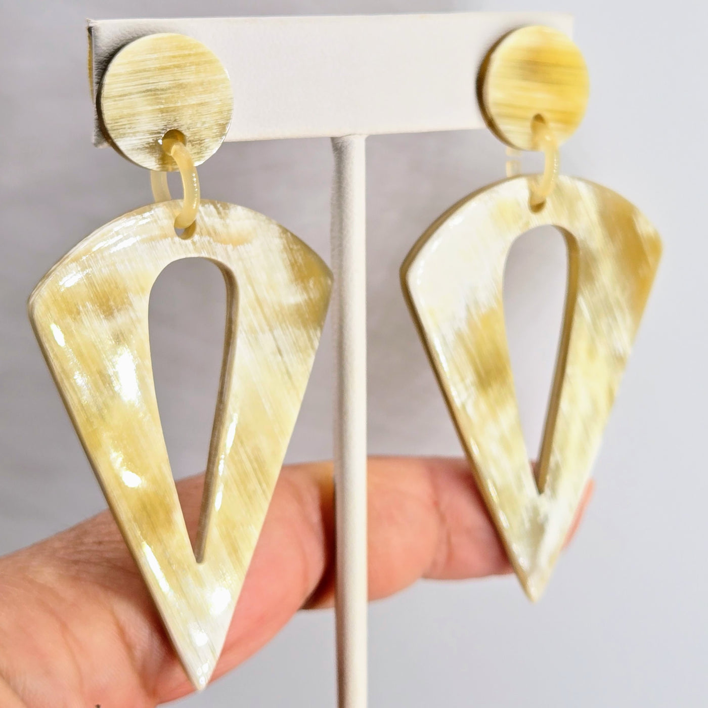 "Butterscotch Babes" 3" Earrings - Horn, Sugical Steel