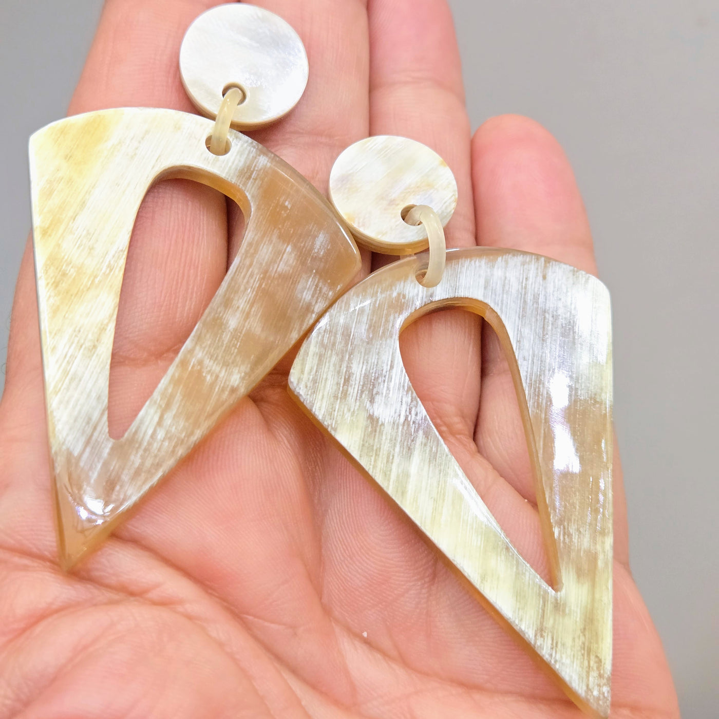 "Butterscotch Babes" 3" Earrings - Horn, Sugical Steel