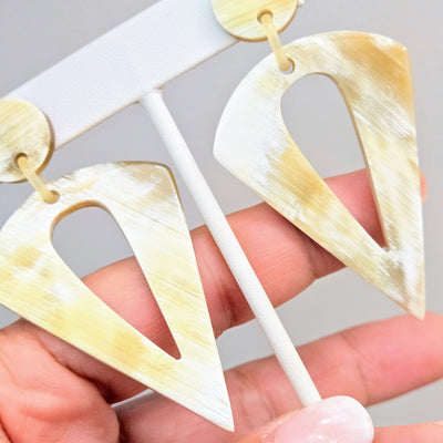 "Butterscotch Babes" 3" Earrings - Horn, Sugical Steel