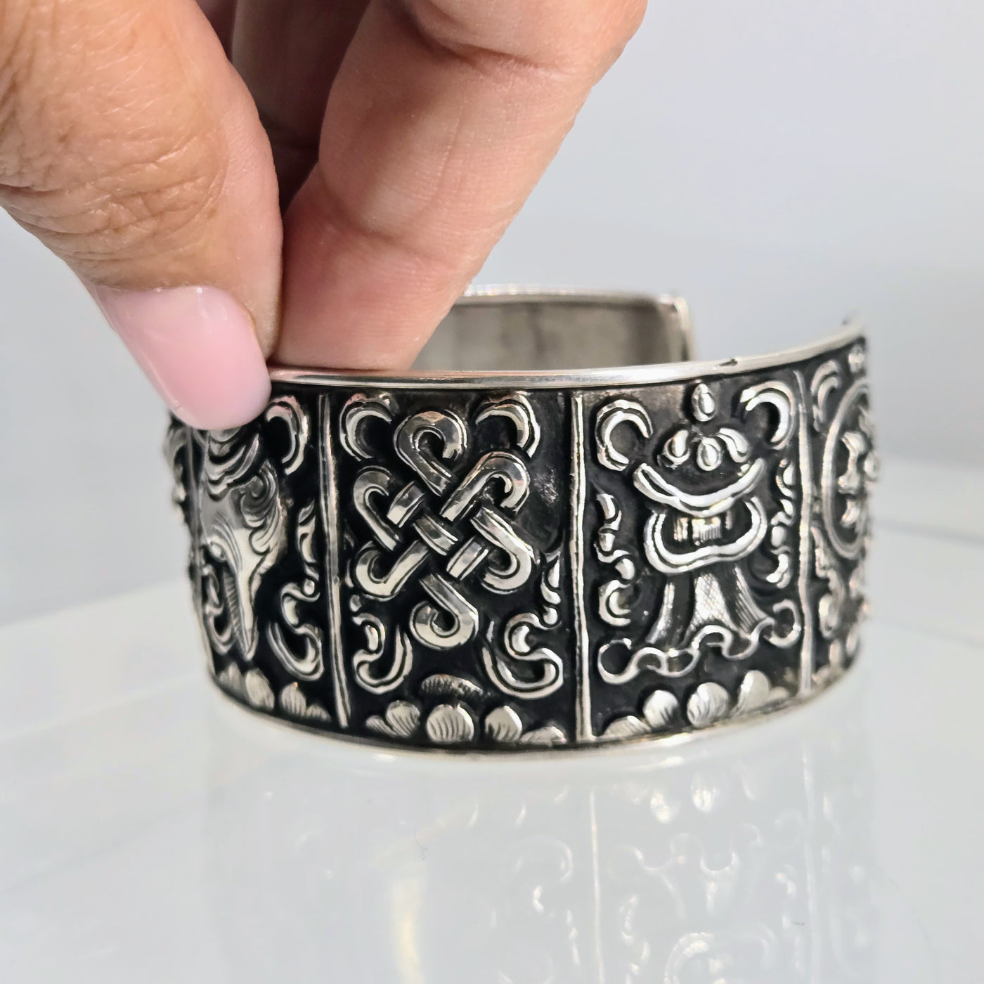 "The Auspicious 8" Sz Med - Lg Cuff Bracelet - Nepali Sterling .925
