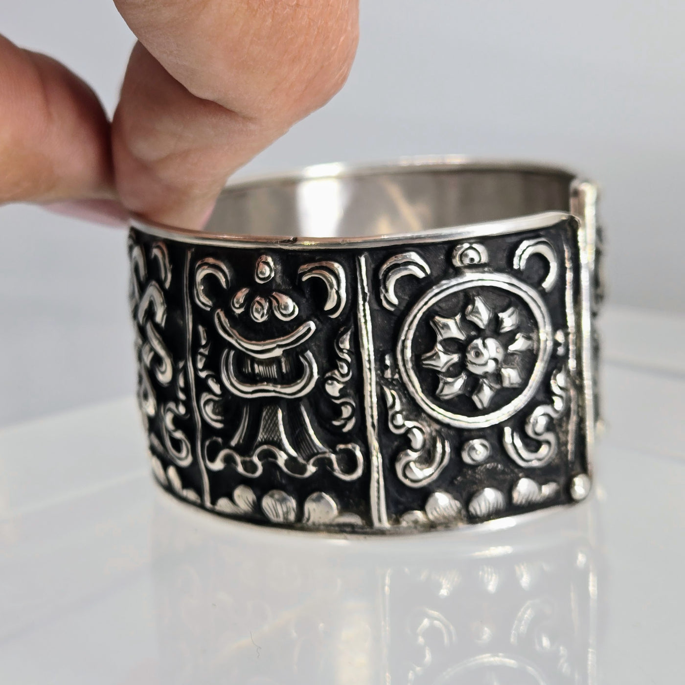 "The Auspicious 8" Sz Med - Lg Cuff Bracelet - Nepali Sterling .925