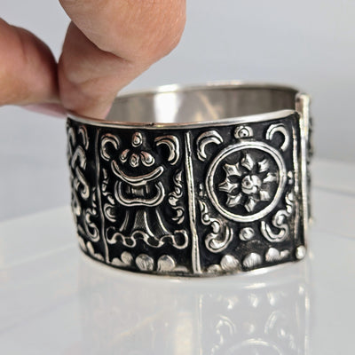 "The Auspicious 8" Sz Med - Lg Cuff Bracelet - Nepali Sterling .925