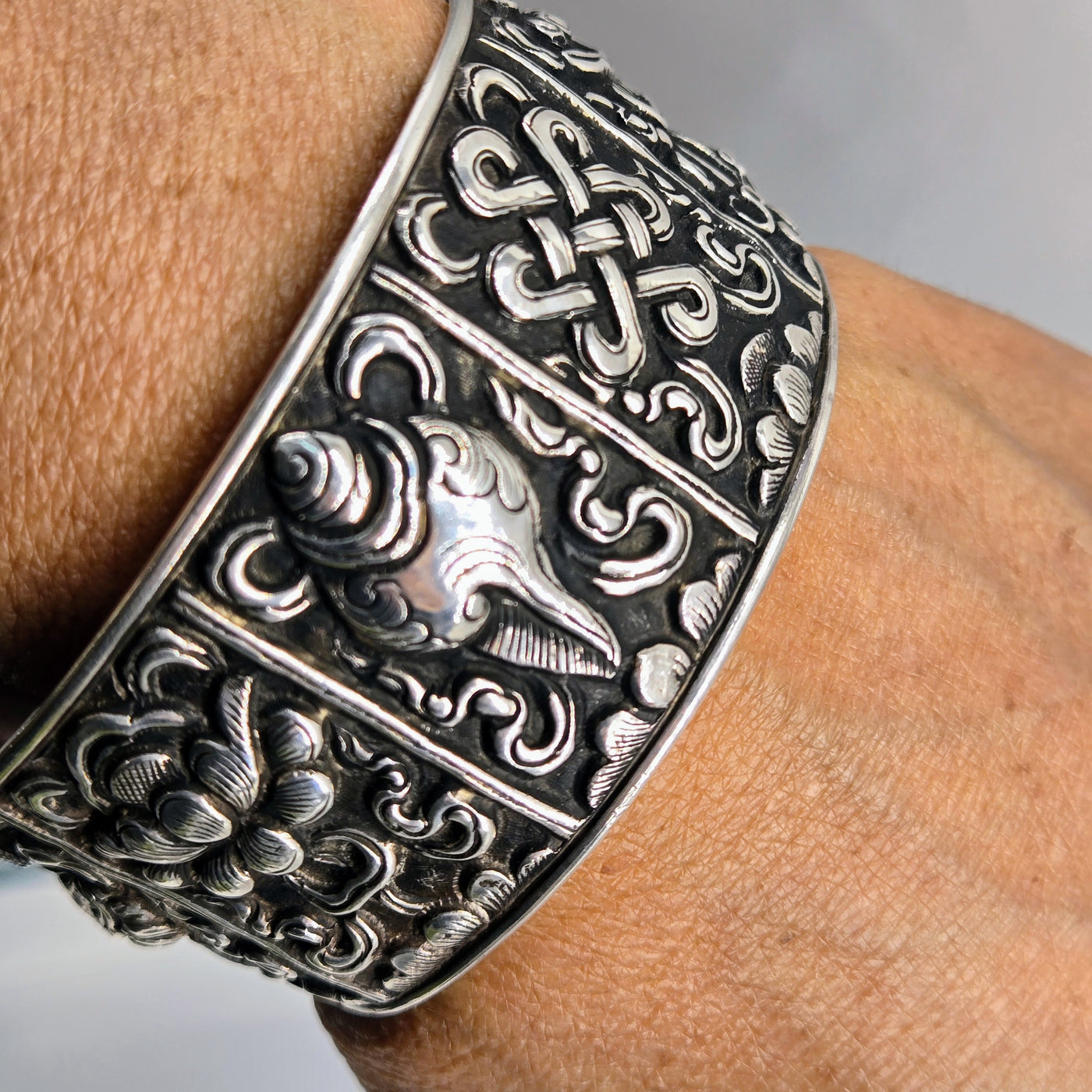 "The Auspicious 8" Sz Med - Lg Cuff Bracelet - Nepali Sterling .925